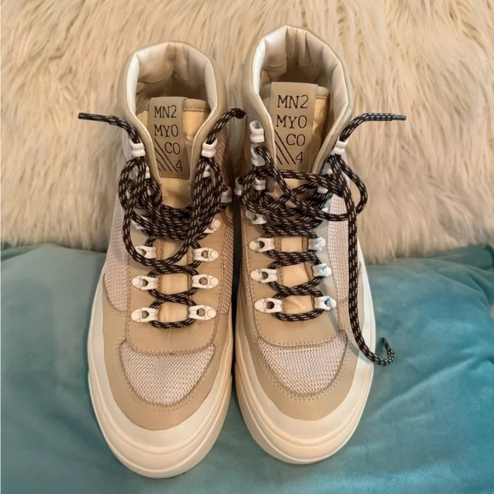 Miz Mooz Cream and Brown High-Top Sneakers